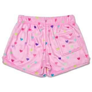 Iscream Heart Confetti Plush Shorts
Pink shorts with colorful heart pattern on a white background