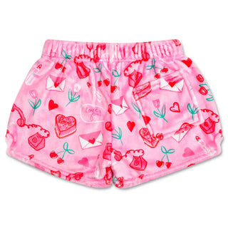 Iscream Love Doodles Plush Shorts
Pink shorts with heart and envelope pattern on a white background