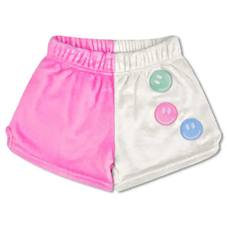 Iscream Made You Smile Color Block Shorts
Pink and white shorts with smiley face buttons on a white background