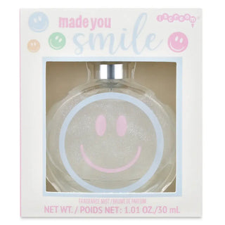 Iscream Made You Smile Fragrance Mist
Perfume bottle with smiley face design in a decorative box labeled 'made you smile'.