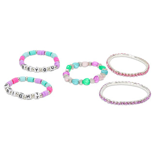 Iscream Make It Sparkle Bracelet Set
Set of colorful beaded bracelets with letter beads on a white background