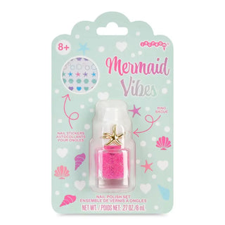 Iscream Mermaid Vibes nail polish ring set featuring colorful, shimmering nail polish bottles and decorative rings.