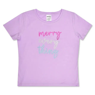Iscream Merry Everything T-Shirt
Purple t-shirt with 'merry every thing' text on a white background