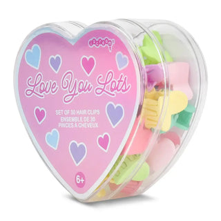 Iscream Mini Heart Hair Clips Set
Heart-shaped container with pastel-colored hair clips and 'Love You Lots' text.