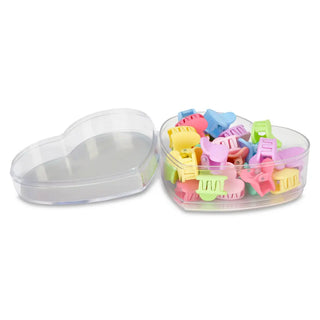 Iscream Mini Heart Hair Clips Set
Clear heart-shaped container filled with colorful hair clips on a white background