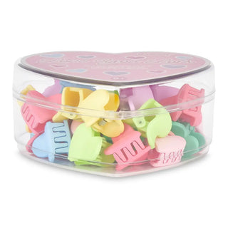 Iscream Mini Heart Hair Clips Set
Set of colorful plastic hair clips in a clear container on a white background