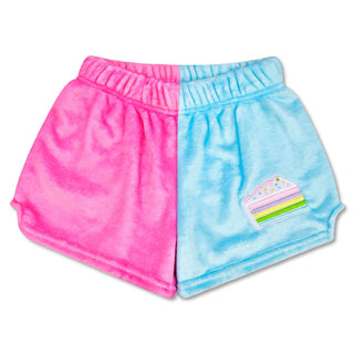 Iscream Piece of Cake Color Block Shorts
Two-tone pink and blue shorts with a cake design on a white background