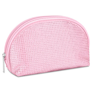 Iscream Pink Rhinestone Oval Cosmetic Bag 
Pink beaded cosmetic bag on a white background