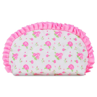 Iscream Pretty in Pink Oval Cosmetic Bag
Floral cushion with pink ruffle on a white background