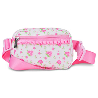 Iscream Pretty in Pink Ruffle Belt Bag
Floral-patterned fanny pack with pink strap on a white background