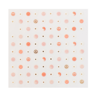 Jollity & Co Peace & Love Nail Stickers
Patterned paper with peace signs, yin yang symbols, and dots on a white background
