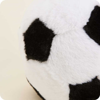 Soccer Ball Warmies
Close-up of a plush toy resembling a soccer ball with black and white pattern.