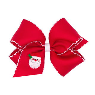 King Wee Ones Santa Embroidered Grosgrain Hair Bow on Clippie
Red bow with white trim and Santa Claus face on a white background