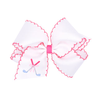 King Wee Ones Embroidered Hair Bow on Clippie - Golf Clubs
Large white bow with pink trim on a white background