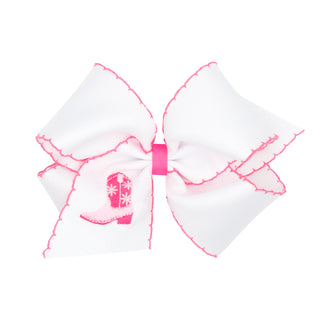 King Wee Ones Embroidered Hair Bow on Clippie - Hot Pink Boots
White hair bow with pink accents on a white background
