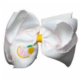 King Wee Ones Embroidered Hair Bow on Clippie - Lemon
Large white bow with colorful center on a white background
