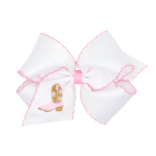 King Wee Ones Embroidered Hair Bow on Clippie - Pink Boots
White bow with pink accents and a cupcake design on a white background