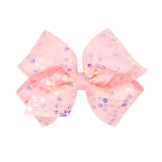 King Wee Ones Flower Sequin Overlay Bow on Clippie -  Light Pink
Pink floral bow on a white background
