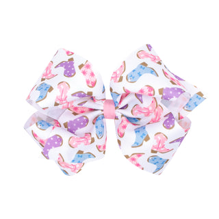 King Wee Ones Printed Hair Bow on Clippie - Boots
Large decorative bow with colorful boot pattern on a white background