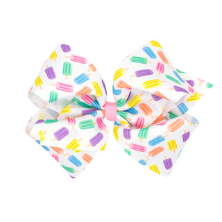 King Wee Ones Printed Hair Bow on Clippie - Popsicle
Large hair bow with colorful ice cream pattern on a white background