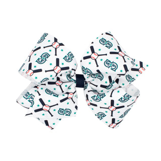 Seattle Mariners-themed hair bow on a clippie by Wee Ones, featuring a colorful Mariners logo and team colors.