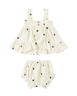 Rylee & Cru Lala Polka Dot Outfit Set for children, featuring a polka dot top and matching bottoms, in cheerful fabric.