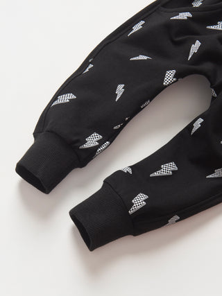 Little Bipsy Lightning Bolt Jogger - BlackBlack pants with white geometric pattern on a light gray background