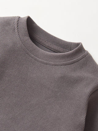 Little Bipsy Long Sleeve Ribbed Tee - Graphite 
Close-up of a gray sweater collar on a light gray background