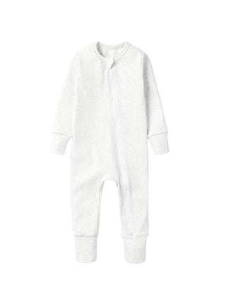 Little Bipsy 2-Way Zip Romper - Light Heather Grey
White baby onesie on a light gray background