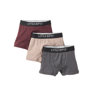Little Bipsy Boxer Brief 3 Pack - Waffle Collection
Three pairs of boxer briefs with 'Little Bipsy' branding on a white background