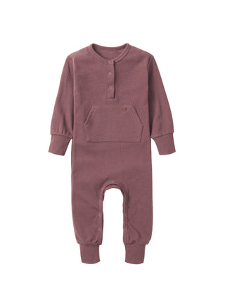 Little Bipsy Waffle Romper - Huckleberry
Purple baby onesie with a pocket on a white background