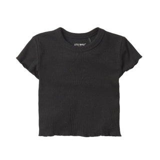 Little Bipsy Ribbed Lettuce Trim Tee - Black