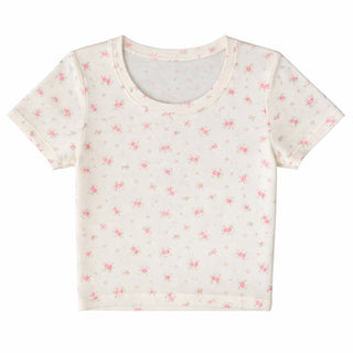 KatieJ NYC Tween Livi Ribbed Babydoll S/S Tee - Cutesy Rose
White t-shirt with pink floral pattern on a white background