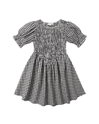 Black check Rylee & Cru Louise Dress for girls, featuring a classic pattern and comfortable fit, perfect for casual or special occasions.