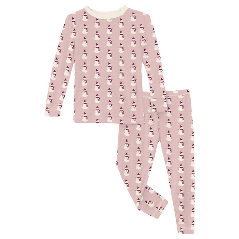 KicKee Pants Baby Rose Tiny Snowman L/S Pajama Set, KicKee Pants, All Things Holiday, Baby Rose Tiny Snowman, cf-size-10-years, cf-size-12-years, cf-size-2t, cf-size-3t, cf-size-4t, cf-size-5