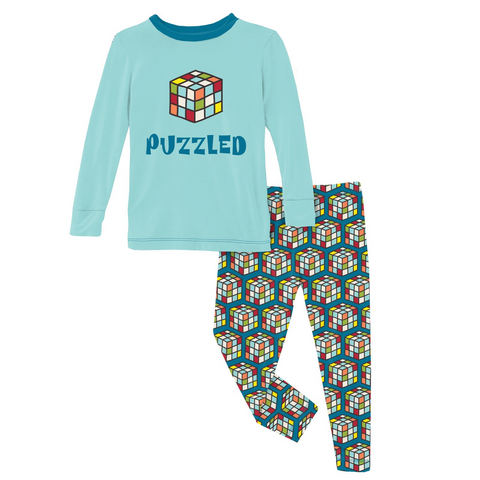 KicKee Pants Cerulean Blue Puzzle Cube Graphic Tee L/S Pajama Set, KicKee Pants, Cerulean Blue Puzzle Cube, cf-size-10-years, cf-size-3t, cf-size-4t, cf-size-5-years, cf-size-6-years, cf-size