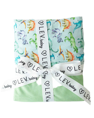 Lev Baby Blanket - Landon
Two baby blankets with dinosaur pattern and 'LEV baby' branding on a white background