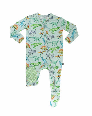 Lev Baby Zippered Footie - Landon
Baby onesie with dinosaur pattern on a white background