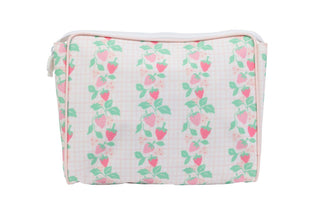 Apple of My Isla Strawberries The Go Bag, a stylish bag featuring strawberry graphics and durable design.