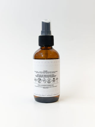 Lavender Thorne Clean Hands Pure Heart hand spray soap bottle with lavender scent and clear label, on a white background.