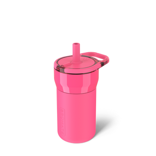 Brumate Leap 12oz cup in vibrant neon pink with a sleek design, perfect for keeping beverages cold or hot.
