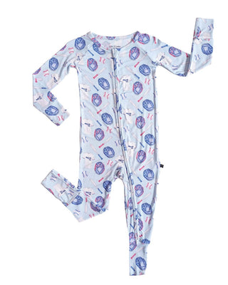 Lev Baby Poppy Convertible Zipper Romper - Home Run
Children's onesie with space-themed print on a white background