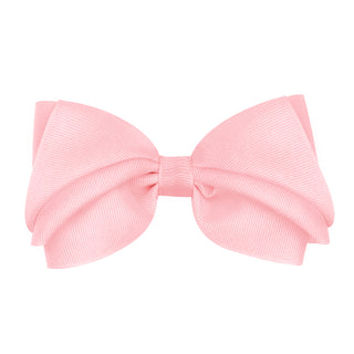 Light pink Wee Ones mini king pleated grosgrain hair bow on a clip for infants and toddlers.