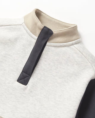 Little Bipsy Colorblock Mockneck Pullover - Stone Grey
Close-up of a textured sweater with a collar and sleeve detail on a white background