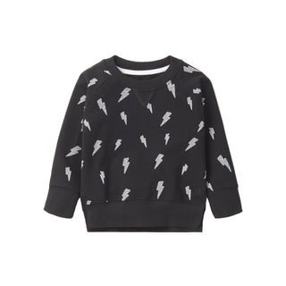 Little Bipsy Lightning Bolt Pullover - Black
Black sweatshirt with white pattern on a white background