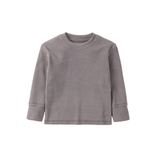 Little Bipsy Long Sleeve Ribbed Tee - Graphite
Gray long-sleeve shirt on a white background