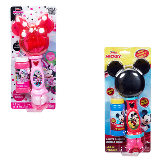 Little Kids Inc Bubble Disney Bubble Wand
Two bubble wands in packaging, one for Minnie Mouse and one for Mickey Mouse, on a white background.