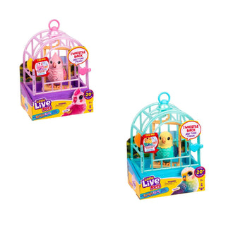 Little Live Pets™ My Really Real Bird Interactive Bird Toy
Two toy bird sets with cages and birds in colorful packaging on a white background