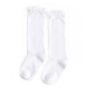 Little Stocking Co Lace Top Knee High Socks - White
White socks with lace top on a white background
