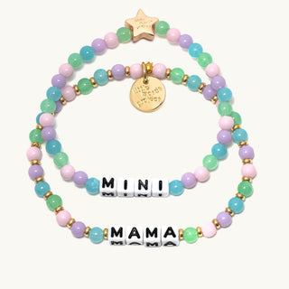 Little Words Project Bracelet - Mama + Mini Set Cutie Pie
Set of colorful beaded bracelets with letter beads on a white background
